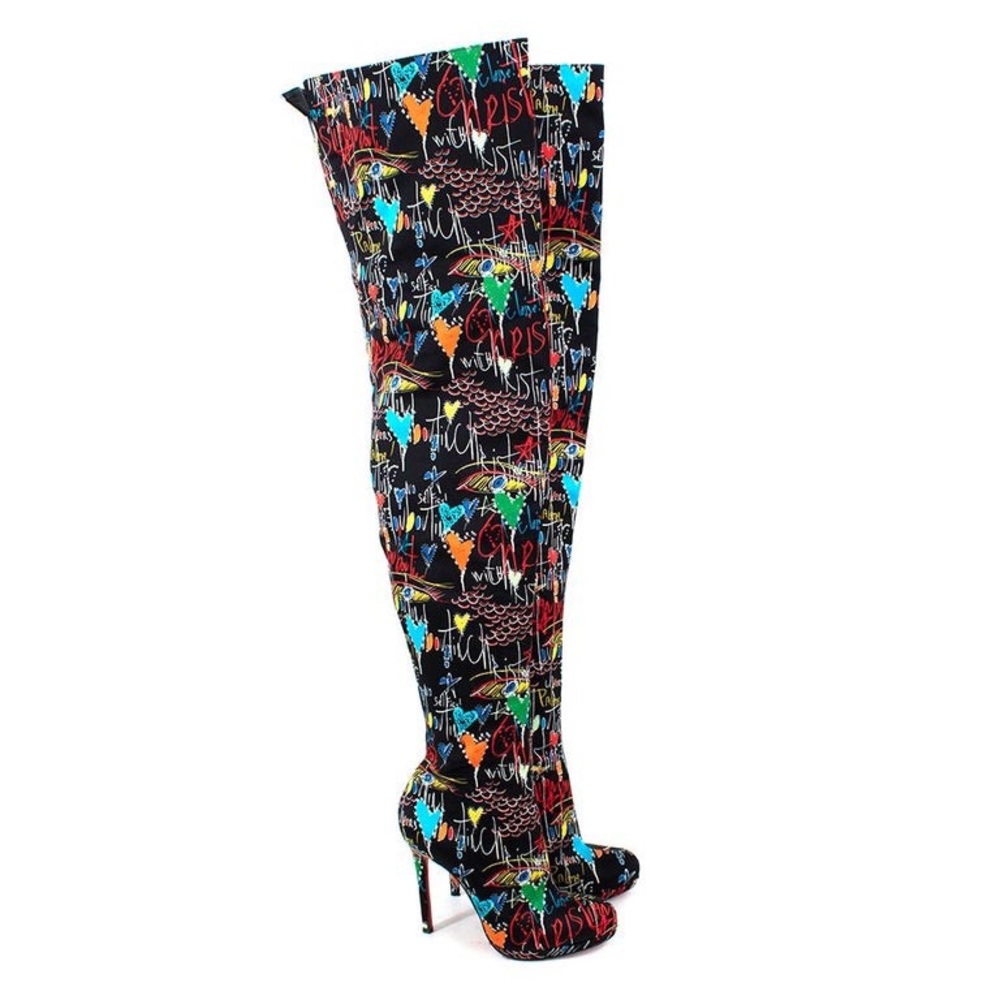 Christian Louboutin Moulin Noir 120 Crepe Satin Boots graffiti size 9 size 39